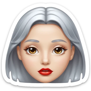 slightly parted lips, silver chrome material, glossy wet shine, seductive aesthetic sticker