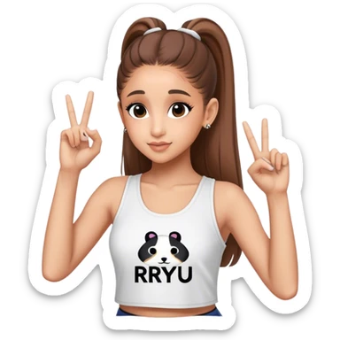 Ariana grande with ok doing sign and "ryu" written on toptank sticker