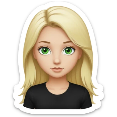 Un fille blonde au yeux vert je veut du mascara sur mais sil je veux un t-shirt blanc moulant et je veux un pantalon noir et les cheveux longs  sticker