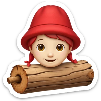 reate a small, clean and expressive emoji in the style of Discord emojis, featuring the Catalan ‘Cagatió’ (Tió de Nadal). The emoji should show a cute wooden log with a friendly smiling face, wearing the traditional red ‘barretina’ hat, with small simple legs sticker