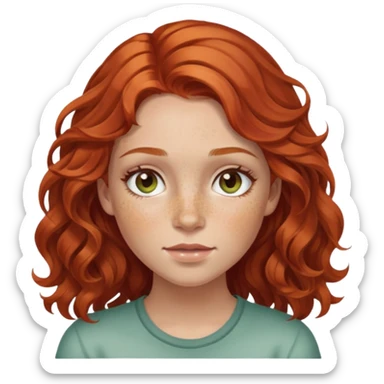 girl with freckles and hazel green eyes and wavy red hair mixed with light brown sticker
