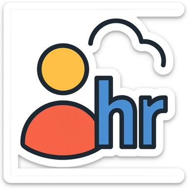 Add a human silhouette or head icon next to the HR logo, maintaining a modern and professional character with a transparent background. sticker