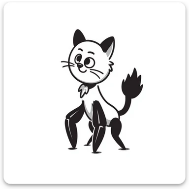 A quirky hybrid creature with a cat's body and head but with mantis-like front limbs. It has cat ears, whiskers, and a furry body, but with the distinctive praying mantis forearms. The creature has large cat eyes but is in a slight mantis-like pose. sticker