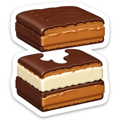 alfajor típico relleno de dulce de leche y cubierto de chocolate, mordido sticker