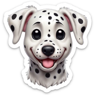 Cinematic Comical Spotted Dalmatian Portrait Emoji, Head tilted dramatically with an exaggeratedly shocked or amused expression, featuring a striking Fur of predominantly white with vivid black patches, wide, expressive eyes filled with playful disbelief, Simplified yet hilariously expressive features, highly detailed, glowing with a slightly sassy glow, high shine, dramatic yet playful, stylized with an air of cheeky charm, bright and endearing, soft glowing outline, capturing the essence of a spirited and over-the-top guardian, so meme-worthy it feels like it could side-eye its way into internet fame instantly! sticker