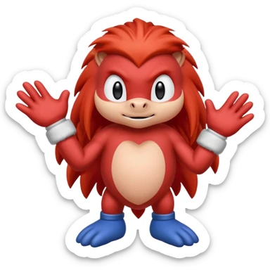 Sonic the hedgehogs friend knuckles a red animal with peach arms and white gloves sticker