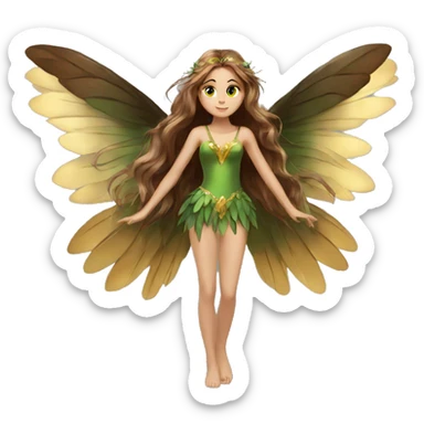 big wings, Beautiful, fairy, gold, brown, dark green, green, long hair sticker