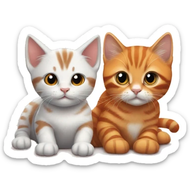 two kittens, both laying down, one in front orange cat with white stripes and a girl kitten toriteshell near him sticker