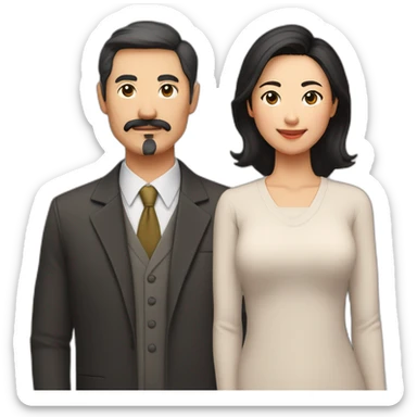 father middle age with dark brown hair and mustache and trimmed beard, mother asian middle age with black shoulder length hair sticker