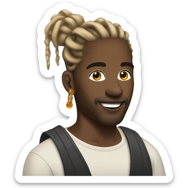 Pretty darkskin man with highlight honey blond dreads in a high man bun with earrings sticker