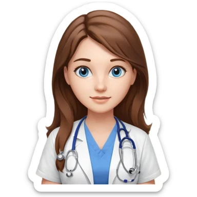 inside a classroom at university that says nursing school on the board with a pretty female nursing student with long brown hair, blue eyes sticker