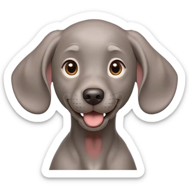 cinematic-comical-weimaraner puppy-portrait-emoji,-head-tilted-dramatically-with-an-exaggeratedly-amused-expression,-featuring-a-vibrant-grey-fur-with-a-lively-sheen,-wide,-expressive-brown-eyes-filled-with-playful-disbelief sticker