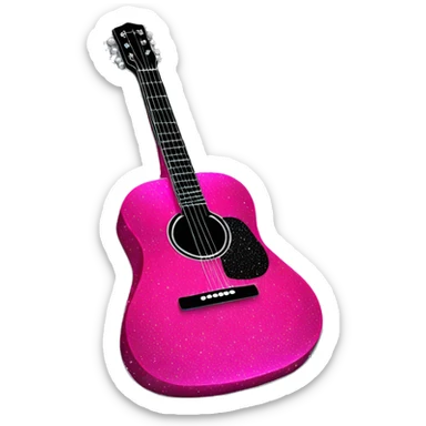 Realistic neon pink to black acoustic guitar with sparkly shiny glitter and diamonds on it. sticker