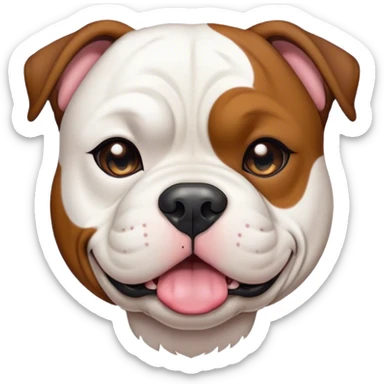 Cinematic Cute Black and White American Bulldog Portrait Emoji, Head tilted playfully and inquisitively, smooth fur with a bold black and white pattern, round, sparkling brown eyes filled with curiosity, Simplified yet irresistibly adorable features, highly detailed, glowing with a warm, friendly glow, high shine, affectionate and lively, stylized with a touch of whimsy, bright and endearing, soft glowing outline, capturing the essence of a mischievous yet loving pup, so playful it feels like it could bound out of the screen and into your arms! sticker