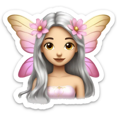 Beautiful, flower, fairy, pink, silver, gold, long hair, big wings, fair skin sticker
