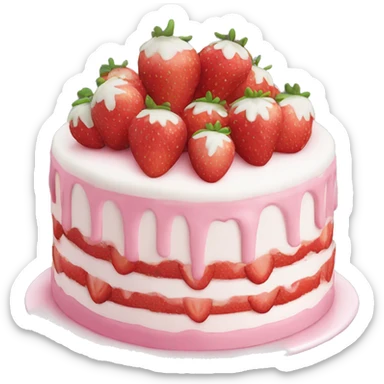 Pink strawberry cake with white decoration  sticker