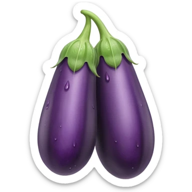 Detailed dripping wet long cucumber shaped eggplant with two small round eggplants attached underneath  sticker