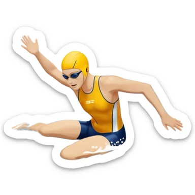 An icon featuring a swimmer in mid-stroke, cutting through the water with a strong, fluid motion. The design includes ripples around the swimmer’s body and a pool lane line in the background, symbolizing speed and technique in swimming. Transparent background highlights the grace sticker