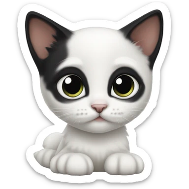White kitten with black ears and black tail sticker