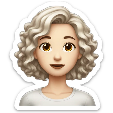 a white skin girl with brown wavy square cut hair, in a comics style sticker