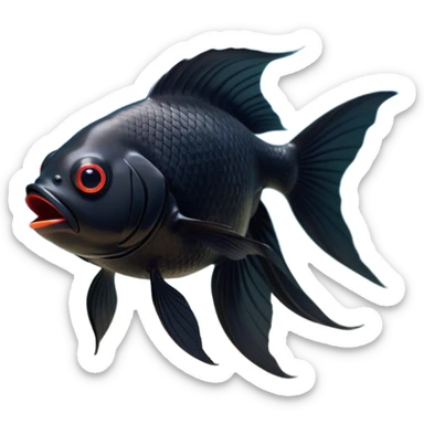 Cinematic Cute Yawning Black Goldfish Portrait Emoji, Head tilted slightly with a dramatic, wide-open yawn, showcasing a smooth, deep black body with elegant, flowing fins, eyes barely open in drowsy contentment, Simplified yet irresistibly adorable features, highly detailed, glowing with a soft, cozy glow, high shine, relaxed yet expressive, stylized with a touch of whimsy, bright and endearing, soft glowing outline, capturing the essence of a sleepy yet affectionate goldfish, so drowsy it feels like it could float out of the screen and curl up for a nap! sticker