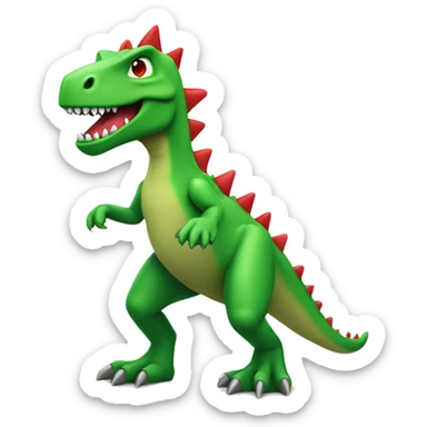 a green trex with blue spikes and red eyes, full body
 sticker