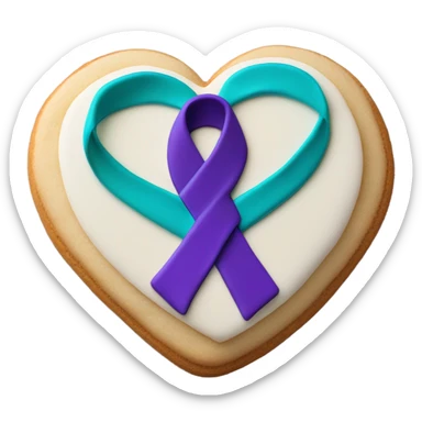 Purple teal Suicide awareness ribbon on heart cookie sticker
