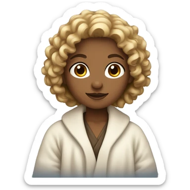 A girl with curly brown and blond hair wearing a robe  sticker