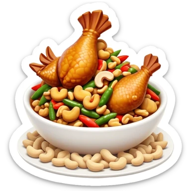 Cinematic Realistic Kung Pao Chicken Dish Emoji, showcasing spicy, stir‚Äêfried chicken with peanuts and vegetables rendered with dynamic textures and vibrant lighting. sticker