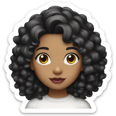 girl, black thick curly hair, middle hair parting, juicy pink lips, white skin, long hair sticker