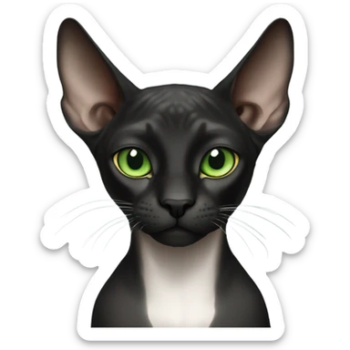black sphinx cat with green eyes and a white spot on the mouth  sticker