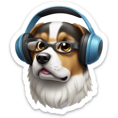 Chien avec un casque de musique sur la tête avec des lunette et des cœurs comme yeux  sticker