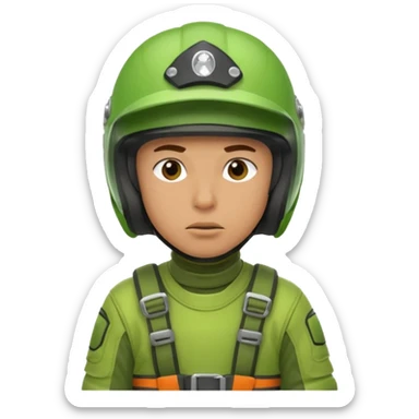 dirtbike rider in green gear thinking about his answer to a question sticker