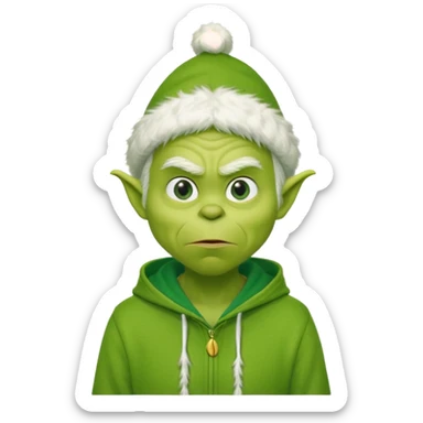 Create an avatar of white european male in hoodie with ``BST`` letters on it. make him look like grinch from movie sticker