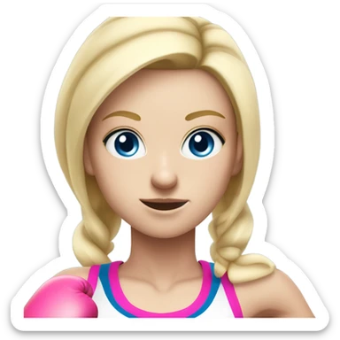 Blonde girl, white skin, blue eyes, slender, in pink activewear boxing  sticker