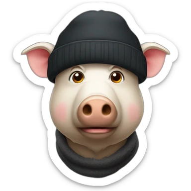 Full face sad boar with stubble in a black winter hat sticker