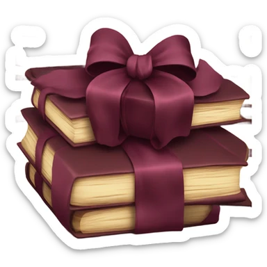 burgundy books stacked up and tied together by a burgundy bow sticker
