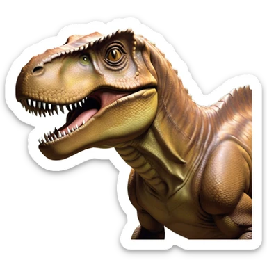 Beautiful and Majestic T-rex Portrait Emoji, Head and body resting peacefully with a serene, confident expression, showcasing its colossal, muscular form and a subtle, regal glint in its eyes, Simplified yet exquisitely endearing features, highly detailed, glowing with a soft, drowsy prehistoric light, high shine, relaxed and utterly majestic, stylized with an air of ancient splendor, soft glowing outline, capturing the essence of a beautiful and majestic T-rex that feels destined to become the next viral icon of awe-inspiring dinosaur beauty! sticker
