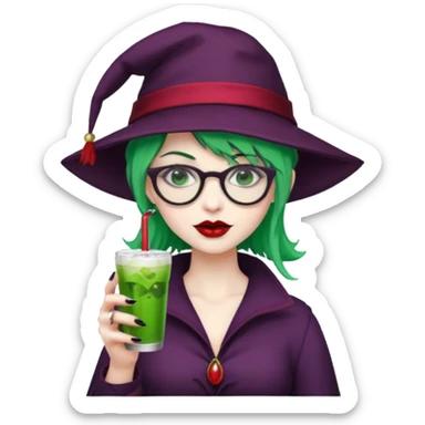 vampire green hair Drink holders with hat, wearing glasses, female sticker