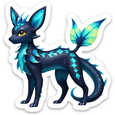 Shiny Aural Iridescent Fluorescent Bioluminescent Umbreon-Amaura-Salandit-Vaporeon-Fakémon-fusion (full body) sticker