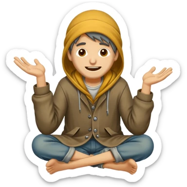 beggar who is also a homeless person poor with damaged clothing but happy face sticker