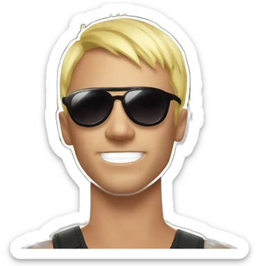 guy with blond short hair en black sunglasses doing the rave with lighsticks sticker