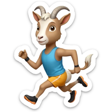 friendly anthropomorphised goat jogging upright in a new outfit, standard pose sticker