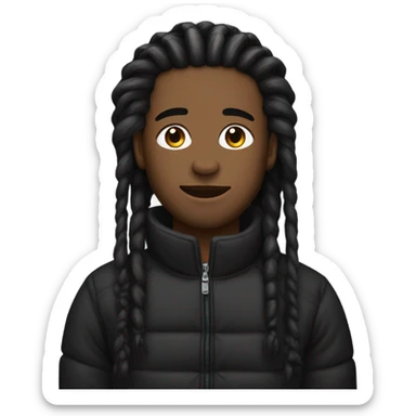 black man with black puffer jacket and dreads in a high ponytail sticker