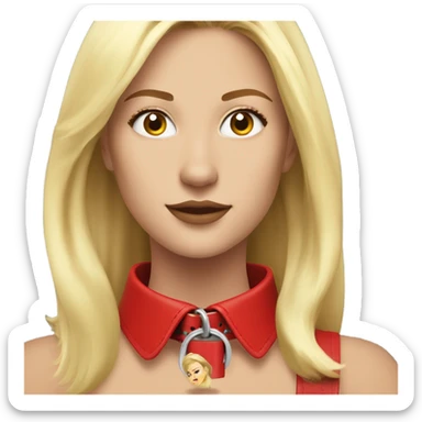 Put a Red leather dog collar on a blond white human female with medium length hair sticker