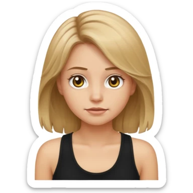 make an emoji girl with dirty blond hair and hazel eyes. wearing a black tank top and her hair is down and slightly wavy sticker