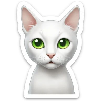 A skinny white cat with green eyes looking confused and meowing sticker