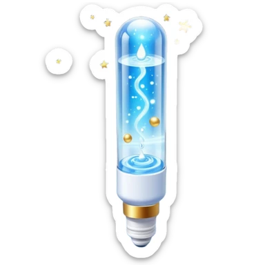 Slim blue Differin Gel tube with white cap and golden glow around the “GEL” label. Floating in a soft blue aura with tiny glowing stars and clear orbs spiraling upward. Emits a focused beam of clarity magic, like a blemish-banishing spell sealed in a sleek, futuristic wand. sticker
