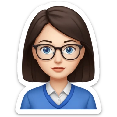 long dark brown hair blue eyes glasses teacher female sticker