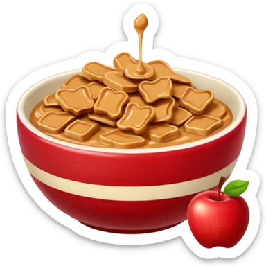 apple pieces in bowl with peanutbutter sticker